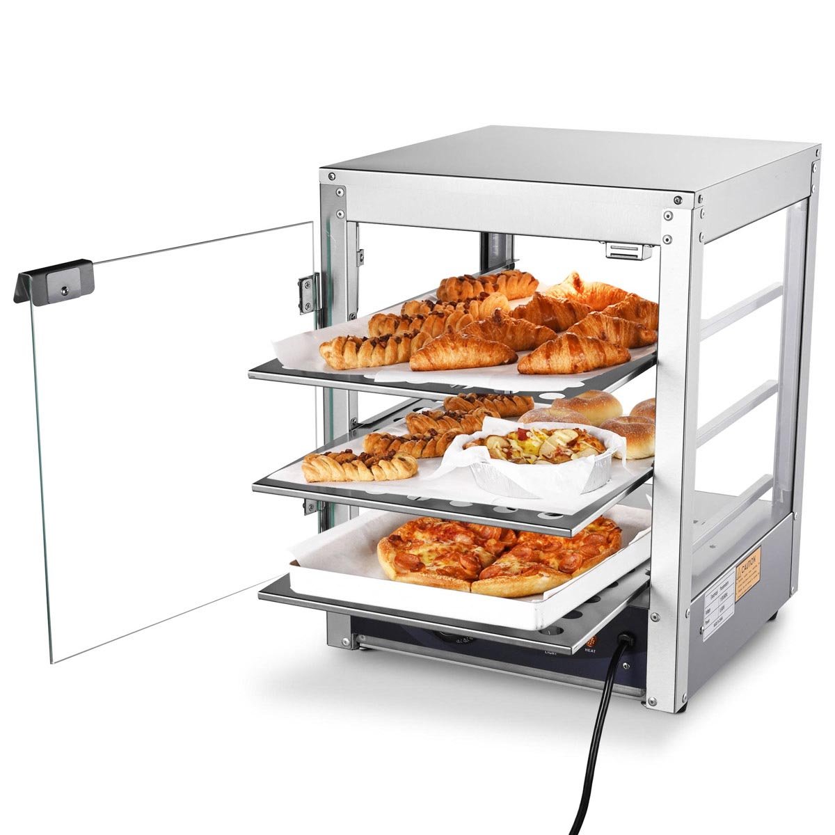 Yescom Pizza Food Warmer Commercial Countertop Display Case 3-Tier 15x15x20