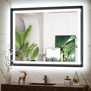 40x30 Black Frontlit LED Bathroom Mirror with 3 CCT – Dimmable - Anti-Fog - Metal Frame