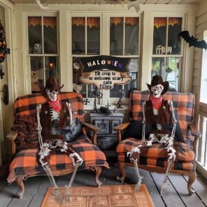 Yescom 5.4ft Skeleton Posable Halloween Decoration with Pirate, Cowboy Costume