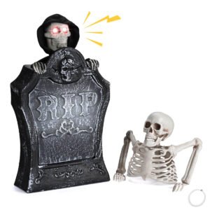 Yescom Tombstone with Groundbreaker Skeleton Halloween Animatronic