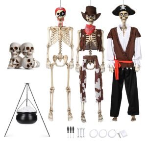 Yescom 5.6Ft Halloween Skeleton Set - Pirate Captain with Cauldron & Skulls