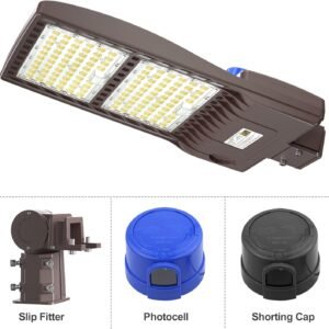 240W LED Parking Lot Light, 5000K, 100-277 VAC, 33600 Lumens, Dusk to Down Photocell Slip Fitter Mount
