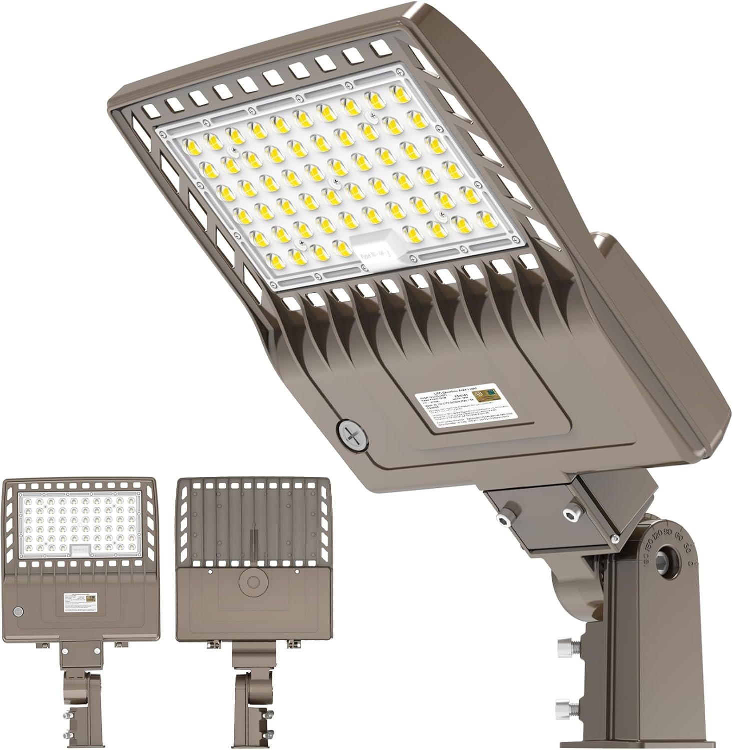 LED Parking Lot Light, 150W, 5000K, 277-480 VAC, Slip Fitter Mount, 19500 Lumens