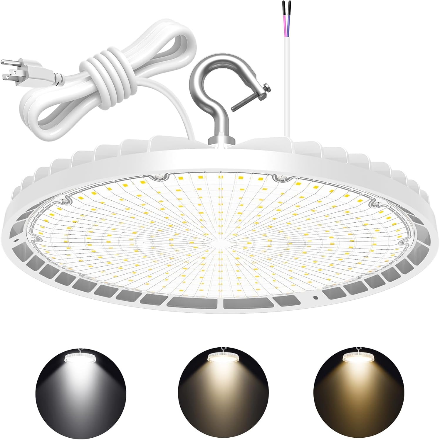 LED UFO High Bay Light, Selectable 150W/120W/90W and CCT 3000K/4000K/5000K, 21,000 Lumens, 100-277 VAC