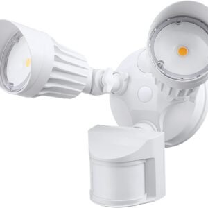 20W Twin Head Motion Sensor Light, 1400LM, 5000K Daylight, ETL, White