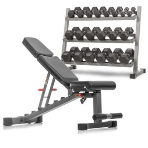 5-50 lb Hex Dumbbell Set with Rack and Weight Bench