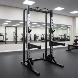 Deluxe Half Rack - Muscle D Fitness - Heavy Duty - Adjustable Safety Bars - Pull Up - Vertical Olympic Bar Storage