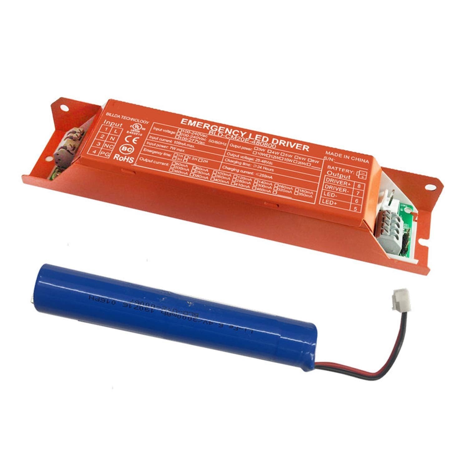 20W Emergency LED Driver – 90Min Backup - AC120-347V - DC Side Wiring