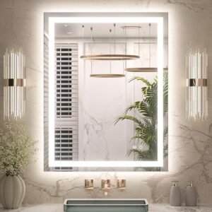 LED Bathroom Mirror – Front Lighting 36x24 Inches, 25W, 875 Lumens – Single Light Strip - Dimmable - Anti-Fog