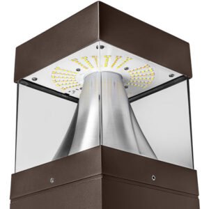 Square Pole LED Bollard Light, Selectable 24W/19W/14W and CCT, 3,360 Lumens, 120-277 VAC