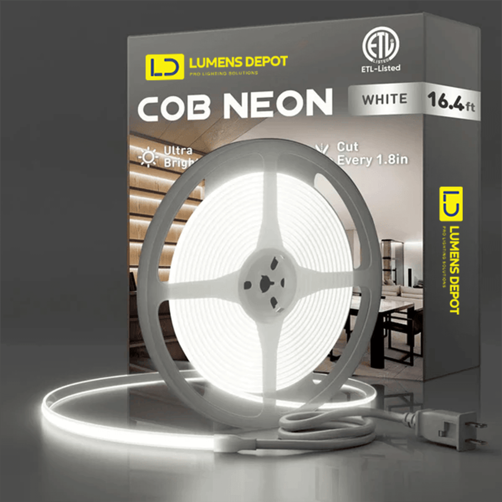 110-120V Cool White COB Peel and Stick Tape Light (10mmx4.5mm),IP65, Cuttable, dimmable, flicker-free - Plug and Play and Could Be hardwired