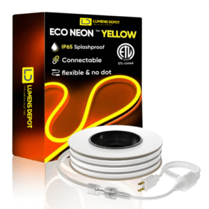 110V-120V Yellow-Amber Neon LED Rope Light - 7mmX14.5mm,Commercial Grade, IP65, 220Lm/M -Cuttable, Dimmable, ETL Listed- Plug and Play and Hardwired