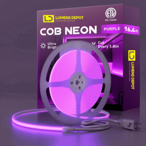 110-120V Purple COB Peel and Stick Tape Light (10mmx4.5mm),IP65, Cuttable, dimmable, flicker-free - Plug and Play and Could Be hardwired