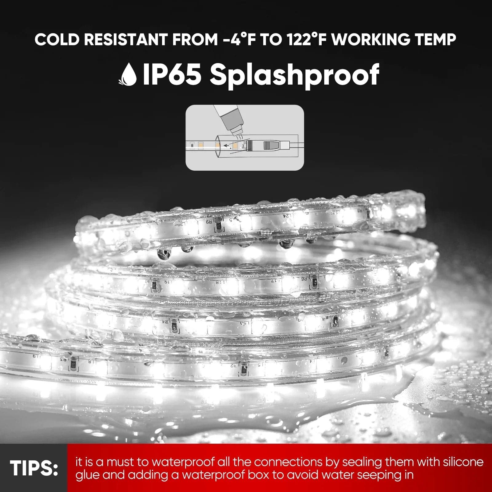 110V Eco LED Strip Light, 6000K Warm White, Energy-Efficient, 331 Lumens per Meter