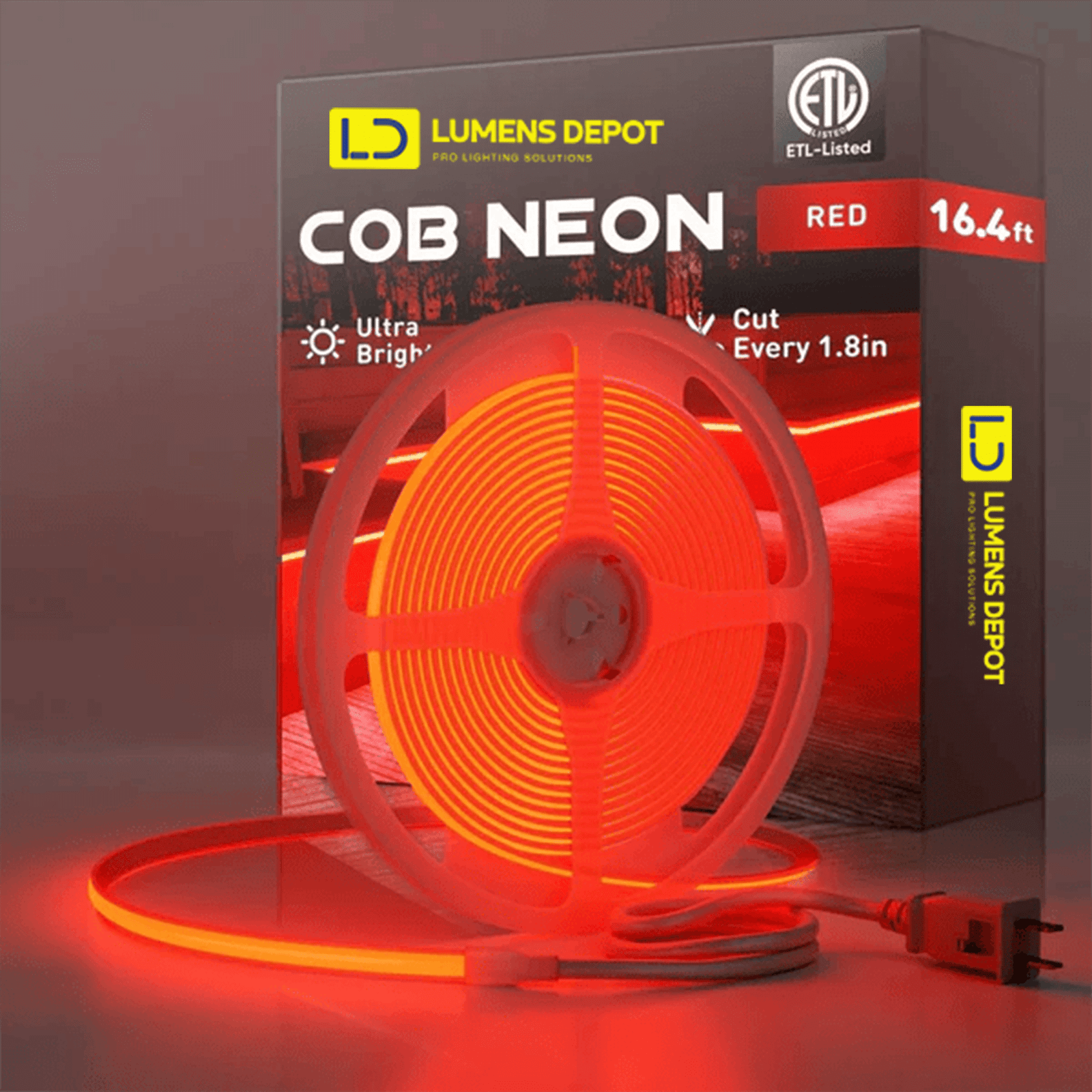 110V High-Intensity COB LED Neon Rope Light Red, 800 Lumens/M
