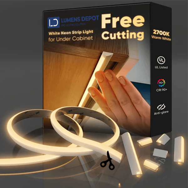 24V Anti-Glare Bright Cozy Under Cabinet LED Strip Free Cut 2700K Warm White - White Shell