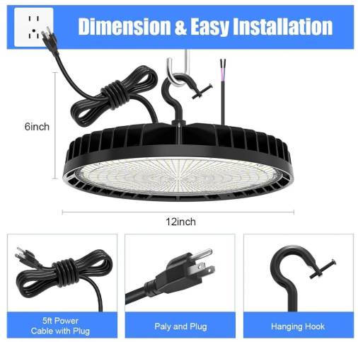 LED UFO High Bay Light, Selectable 150W/120W/90W and CCT, 21,000 Lumens, 100-277 VAC