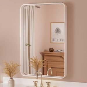 White Round Corner Metal Frame Mirror – Rectangular Wall Mirror with Shatterproof Copper-Free Glass - Vertical or Horizontal Mount – Modern Decorative Mirror