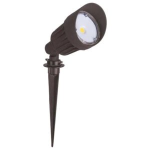 10W LED Landscape Light - 800 Lumens - 3000K Warm White - 12V DC - Ground Stake Mount - Bronze Housing - IP65 ETL Listed