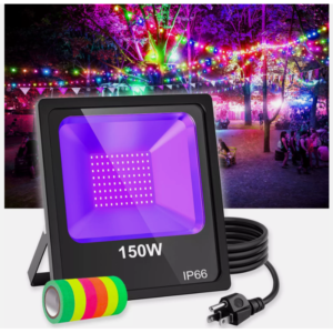 150W UV LED Black Light – IP66 Waterproof Blacklight for Glow Parties, Stage Lighting, Dance Events, Body Paint, Aquarium & Glow Posters – 10ft Power Cord, Plug & Glow Tape Included