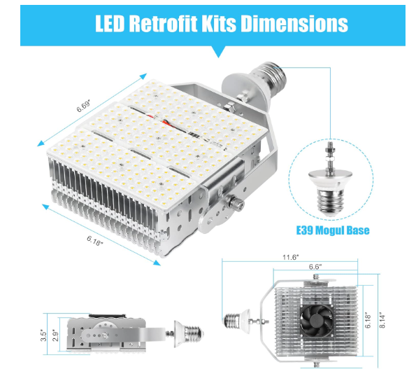 240W LED Pole Light Retrofit Kit with Lens, E39 Mogul Base, 100-277 VAC, 5000K, 34,800 Lumens